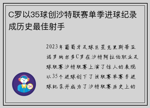 C罗以35球创沙特联赛单季进球纪录 成历史最佳射手 C罗以35球创沙特联赛单季进球纪录 成历史最佳射手